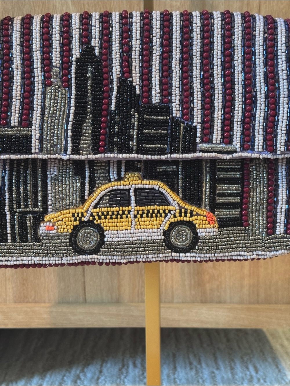 Hand-Beaded Cityscape Shoulder Bag with Yellow Taxi Motif~ NWT - Picture 2 of 6